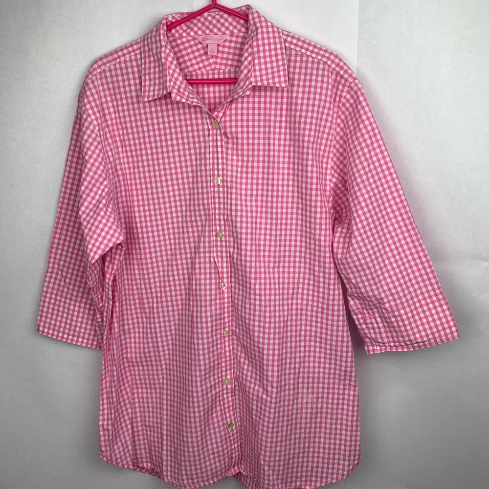 LILLY PULITZER Tie Waist Dress L 3/4 Sleeve Pink.